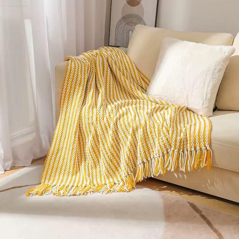 Boho embroidered throw blanket in mustard, available in Nairobi, Kenya