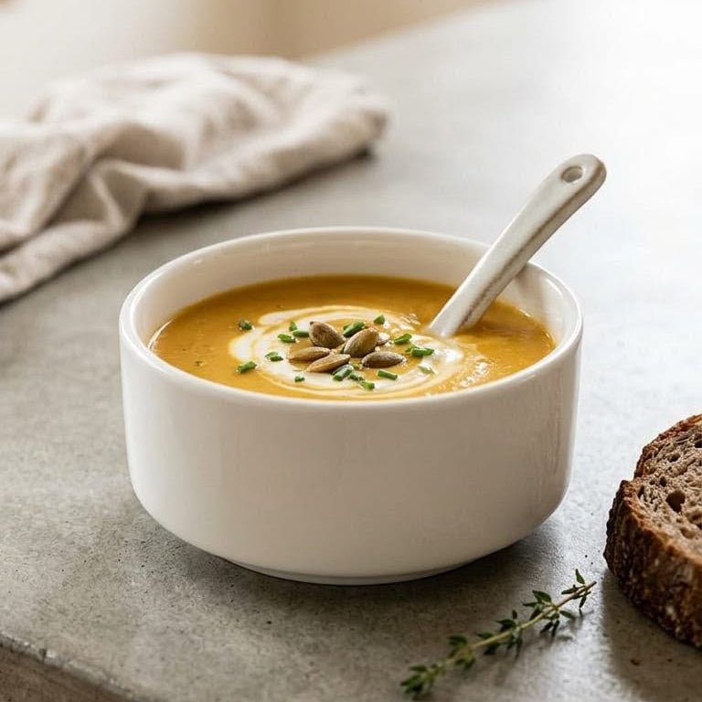 Gemelli Collections white ceramic stackable soup bowls, set of 6, 4-inch size, suitable for soups, cereals, desserts and side servings.