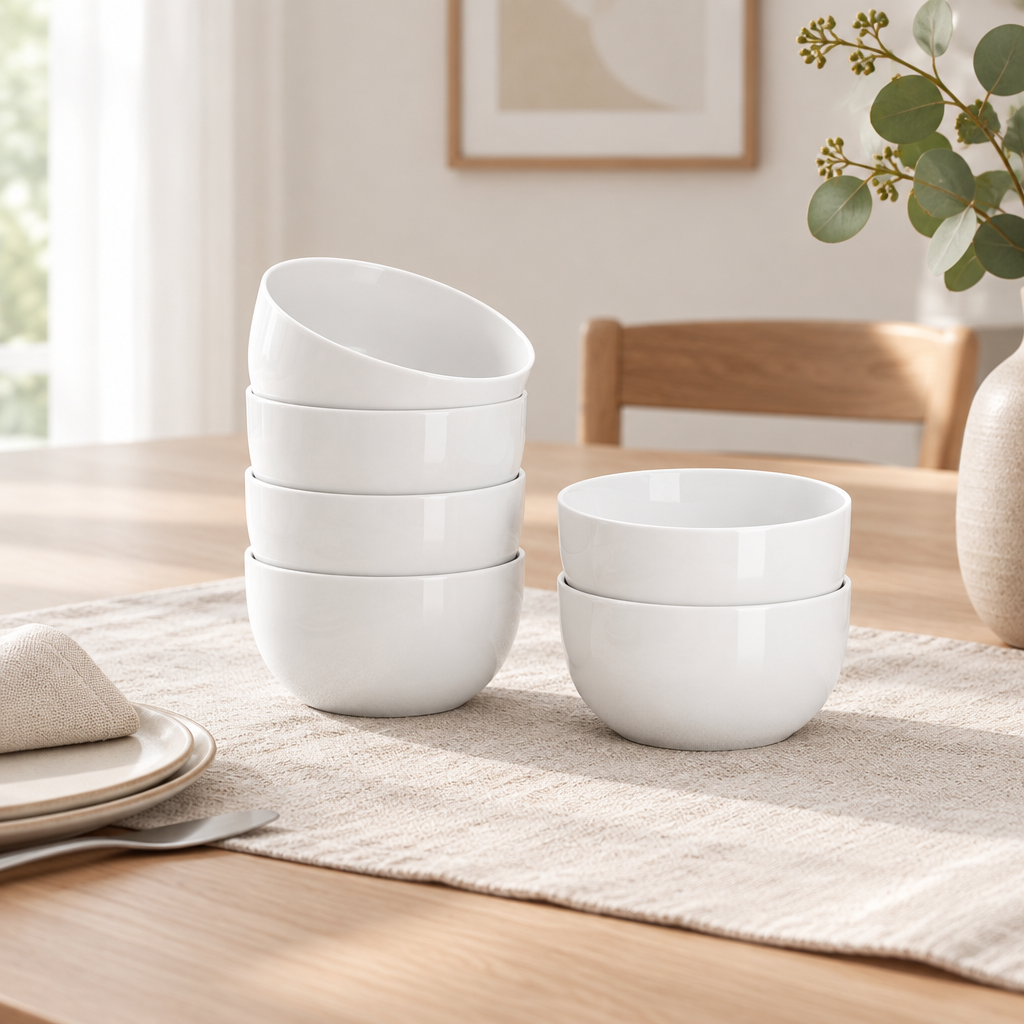 White Ceramic Stackable Soup Bowls Set of 6 – 4 Inch