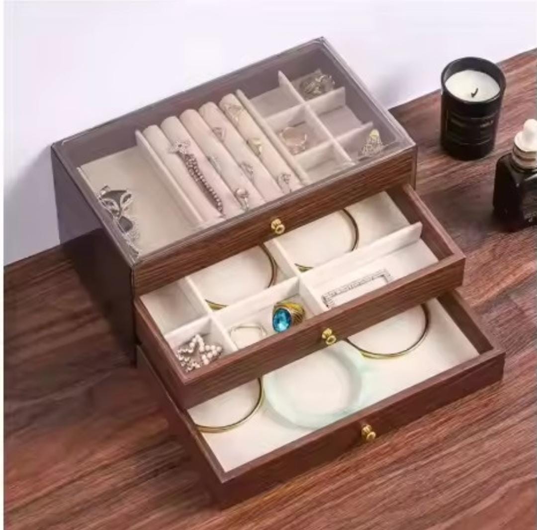 Brown transparent acrylic and wood multifunctional jewellery storage box available in Nairobi, Kenya