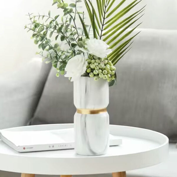 Marble-effect ceramic vase with gold accent, 19.5 cm tall, ideal for small floral arrangements or standalone decoration.