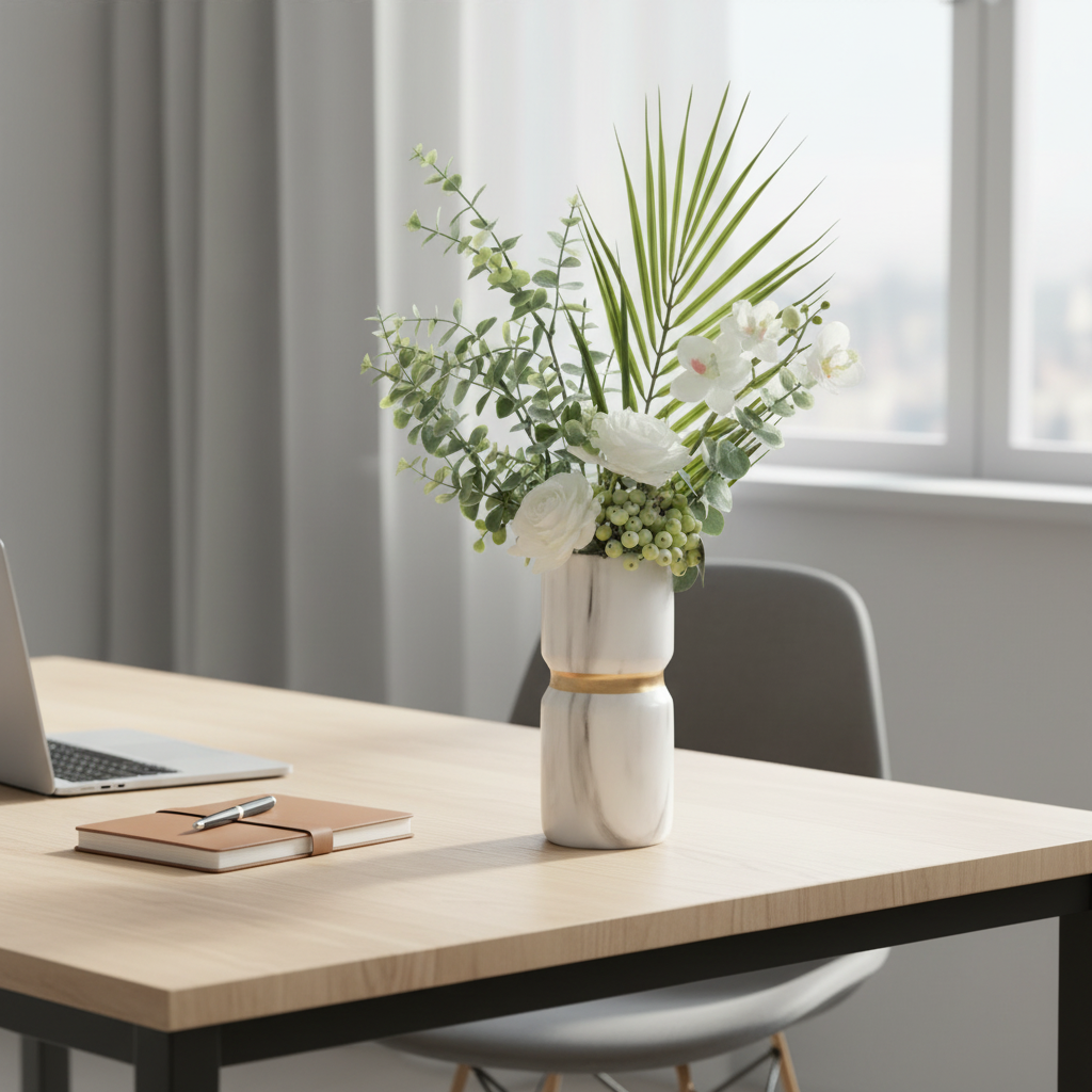 Marble-Effect Ceramic Vase with Gold Accent