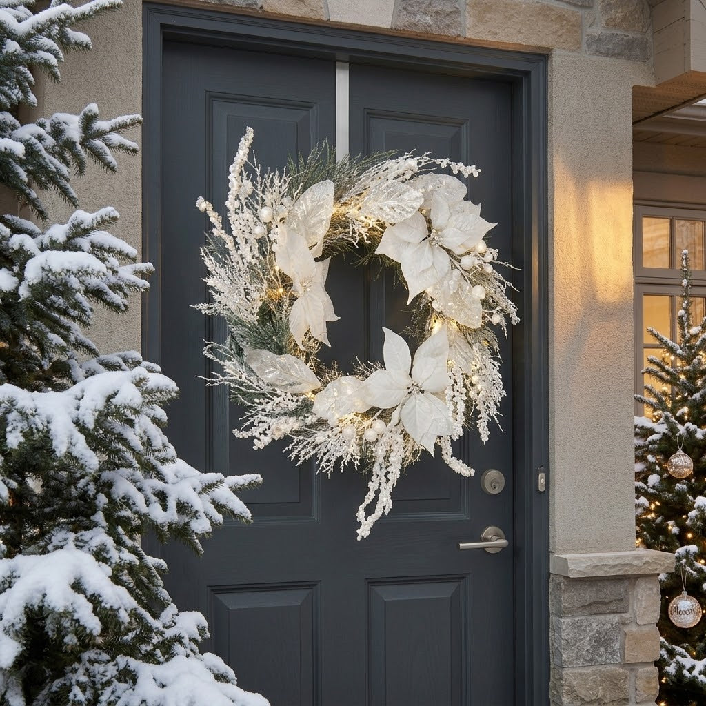 50cm Christmas door wreath with green foliage, gold baubles and ivory accents, available in Nairobi, Kenya
