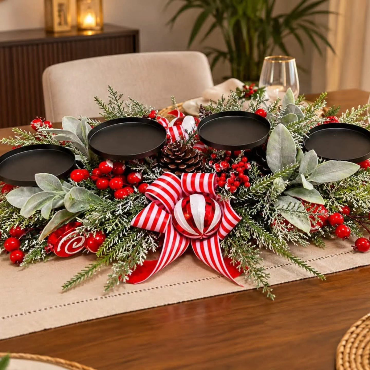 Christmas four-candle holder centrepiece, 55 × 26 cm, available in Nairobi, Kenya