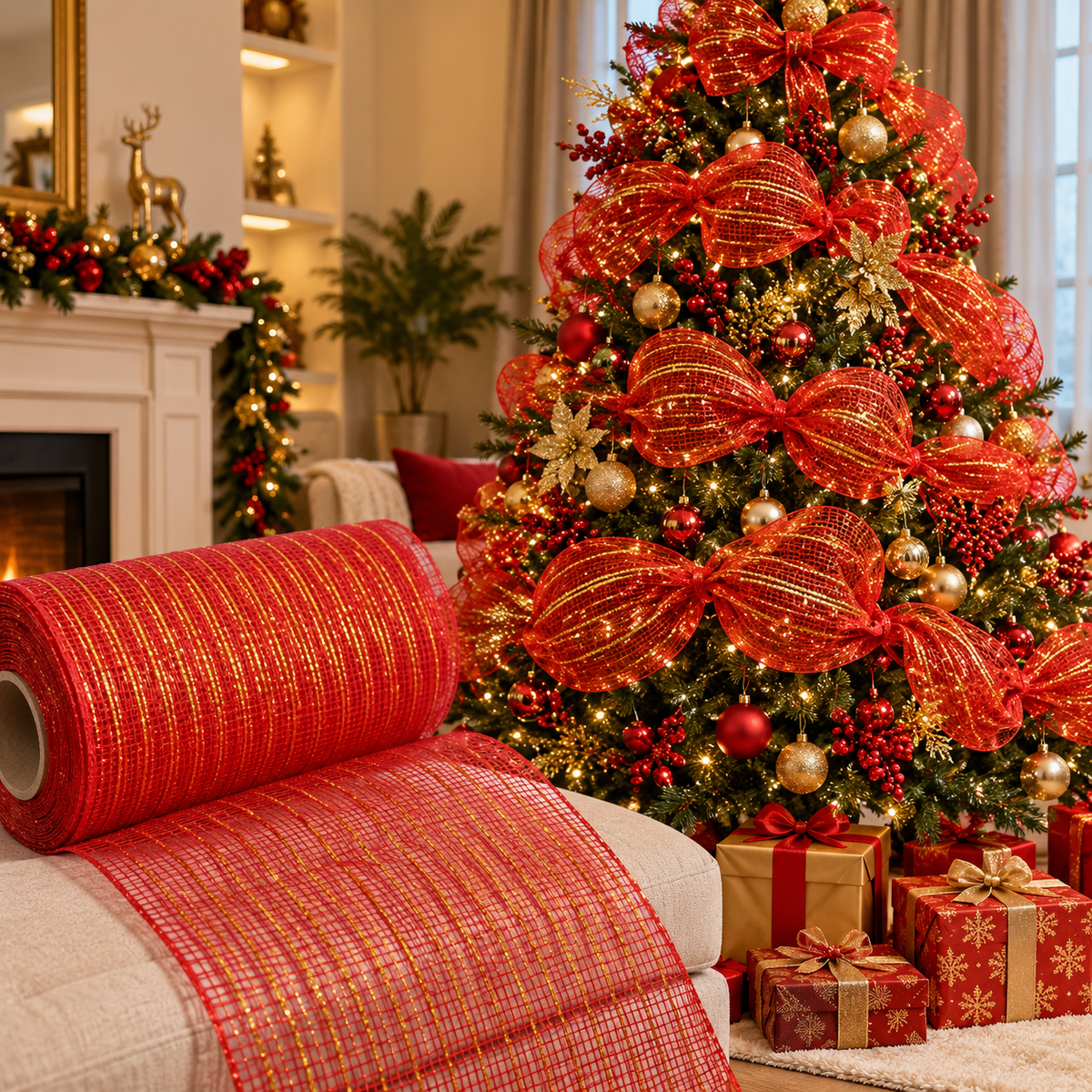53cm wide Christmas glitter mesh ribbon, 10 yards per roll, for festive decorations available in Nairobi, Kenya
