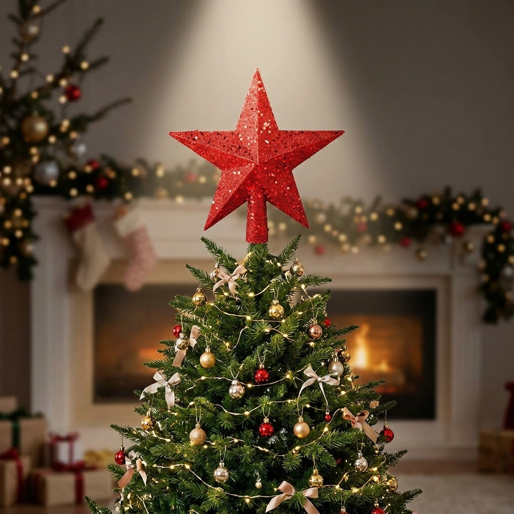 Christmas star tree topper decoration, red, available in Nairobi, Kenya
