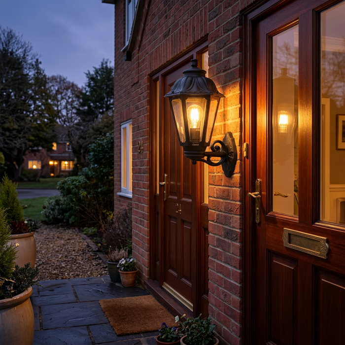 Classic black outdoor wall light, lantern design, E27 bulb holder, 40W maximum, available in Nairobi, Kenya