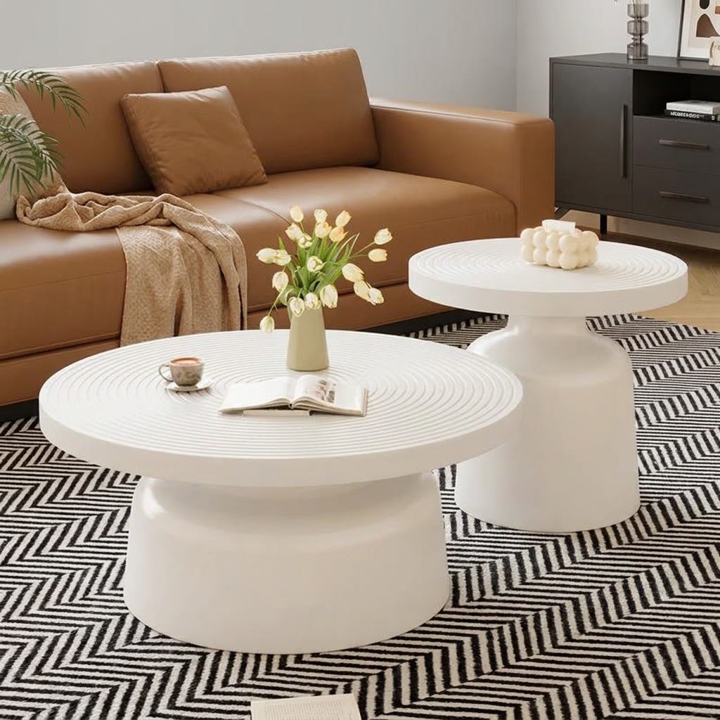 Creative wooden nesting coffee table set with metallic bases, available in Nairobi, Kenya