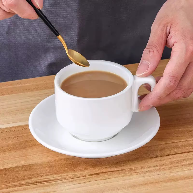 240ml Ceramic Stackable Cups with Saucers Set of 6