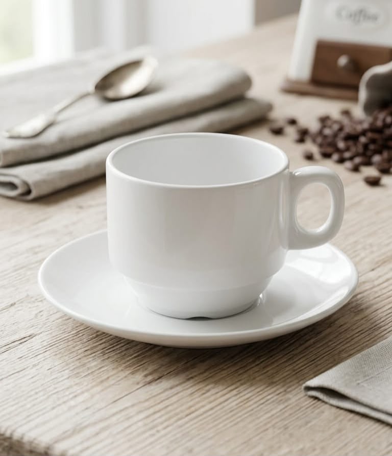 240ml Ceramic Stackable Cups with Saucers Set of 6