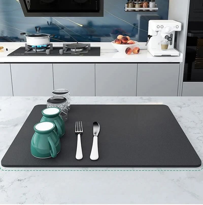 Black Variant: Diatom mud rubber dish drying mat 40 × 50cm in black, available in Nairobi, Kenya