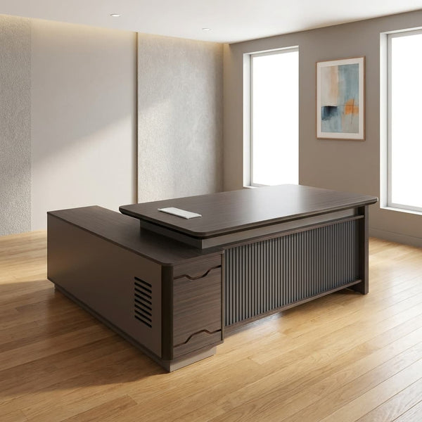 2.4m L-Shaped Executive Office Desk with Full Storage Cabinet System