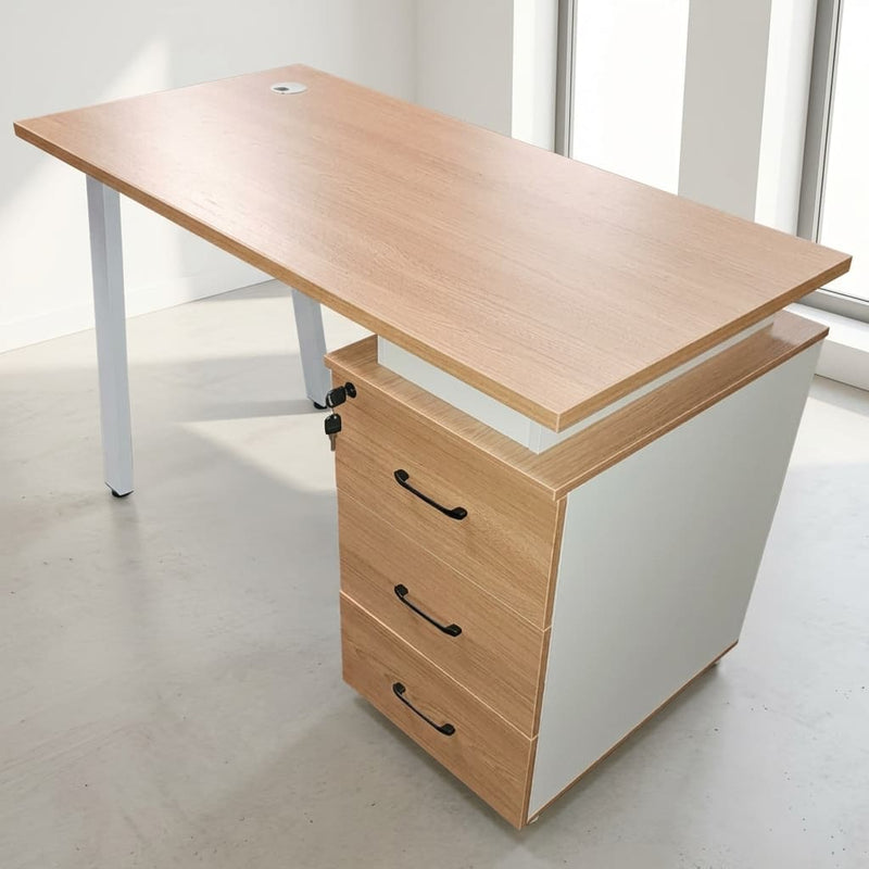 1200mm Nova office desk with 3 drawer pedestal storage woodgrain top