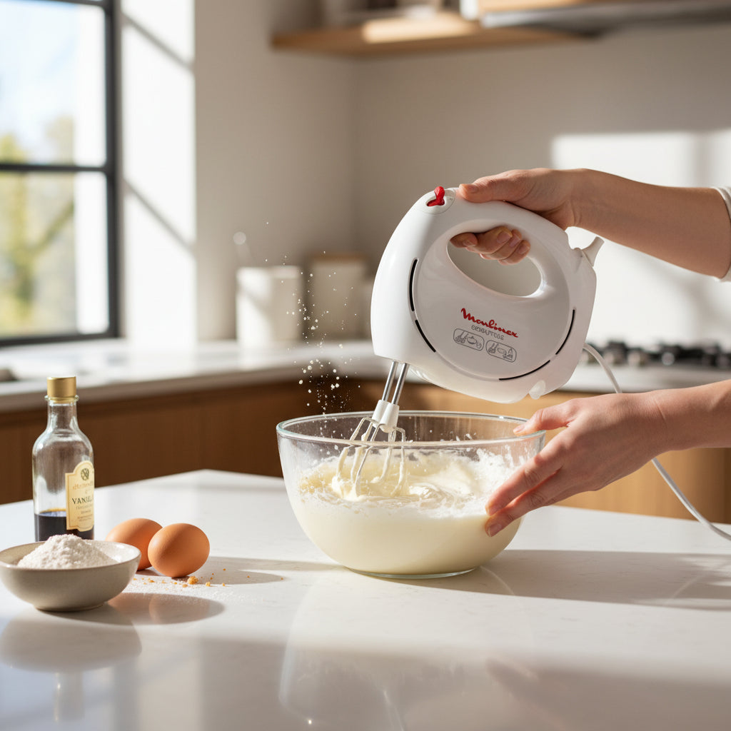 Moulinex 200W HM250127 hand mixer with stainless steel beaters