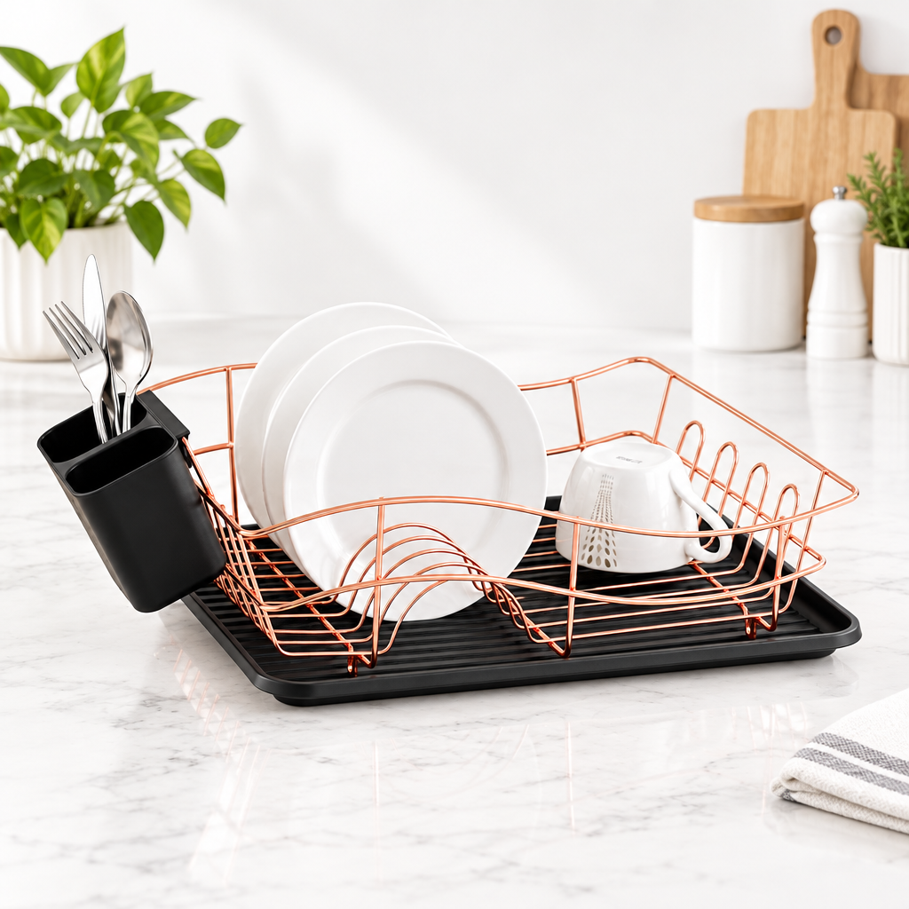 Gemelli Collections single-layer dish rack for organising plates, cups, bowls, and everyday kitchen dishes.