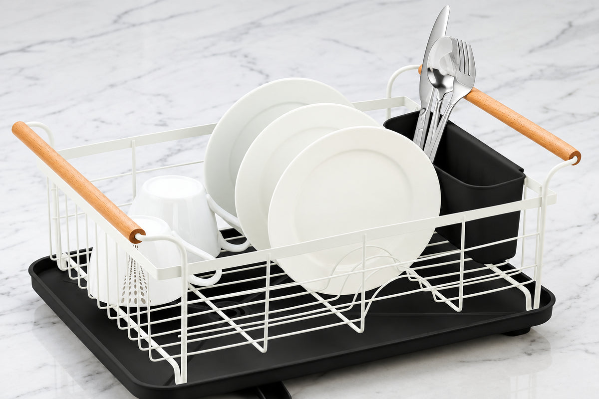 Minimalist Single-Layer Dish Rack – White and Black