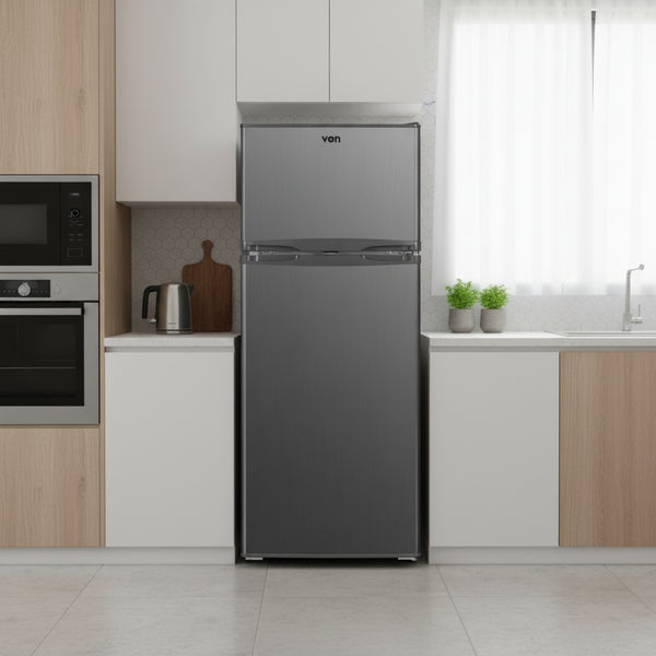 125l double door direct cool fridge top mount freezer grey compact refrigerator tropicalised compressor lock and key kitchen appliance 480x510x1130mm tempered glass shelves