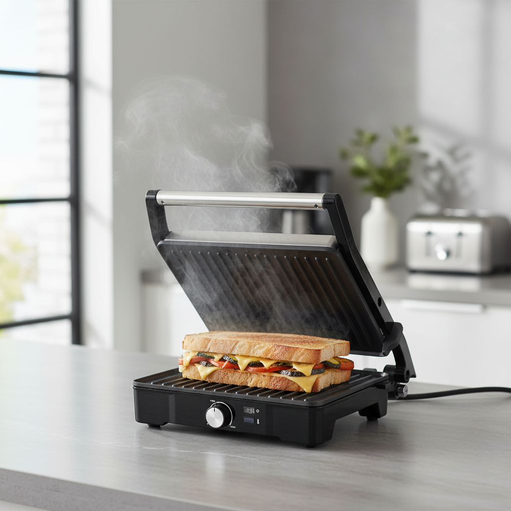 AENO EG2 2000W Electric Grill with Non-Stick Plates, Adjustable Temperature, 180-Degree Opening, Oil Drip Tray, and Anti-Slip Feet
