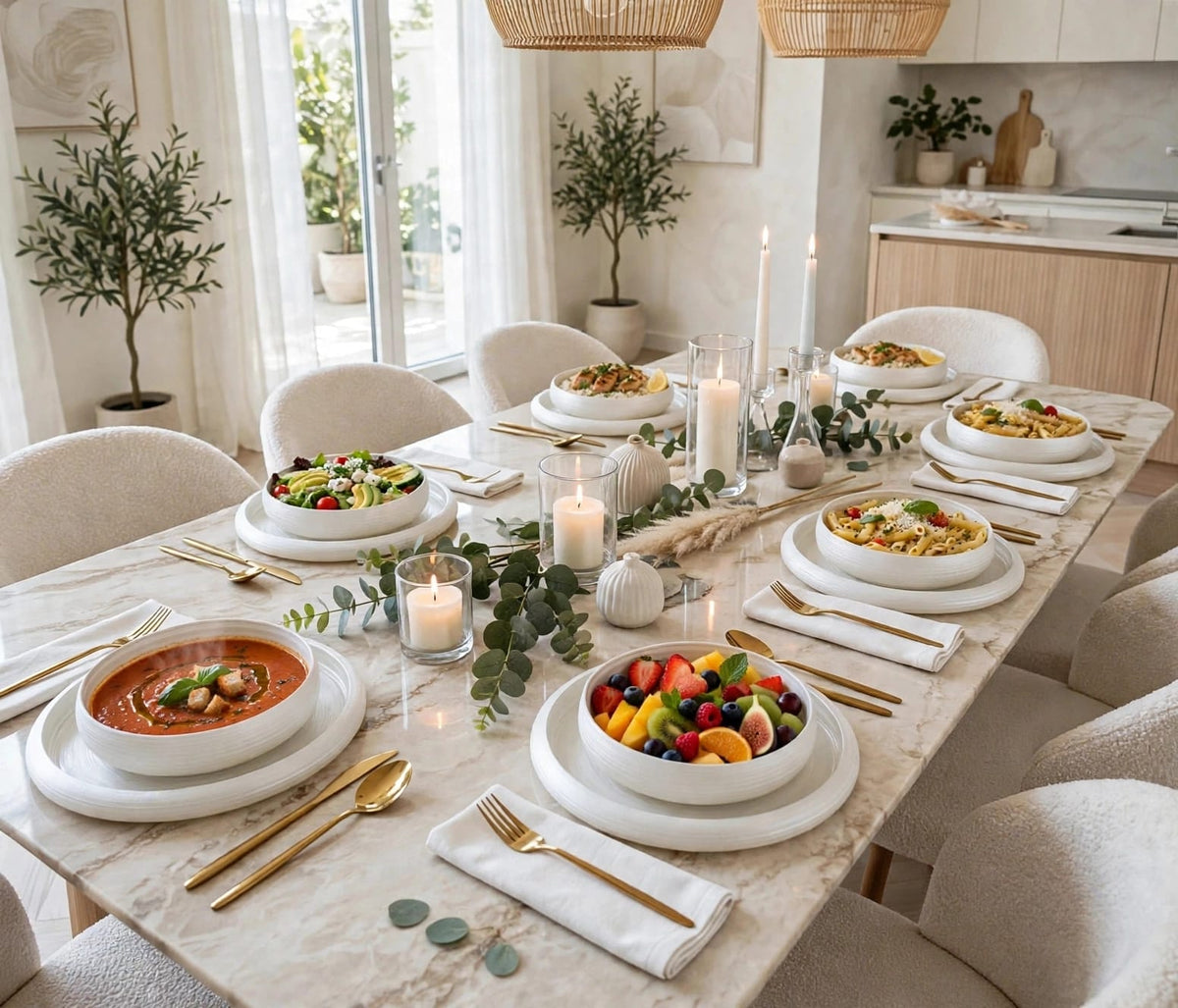 Frosted White Swirl 18 Piece Glass Dinner Set with 6 Dinner Plates, 6 Pasta Bowls and 6 Soup Bowls, available in Nairobi, Kenya