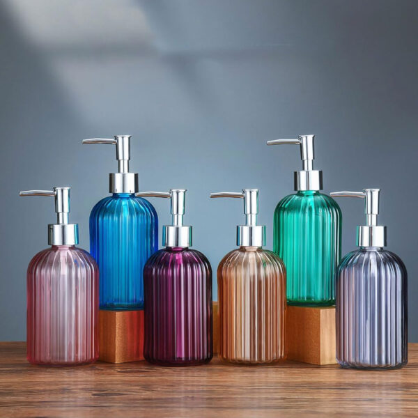 20ml ribbed glass soap dispenser with stainless steel pump