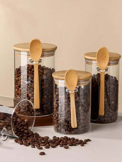 Glass storage container with bamboo lid and spoon, 500ml, 620ml and 800ml available in Nairobi, Kenya