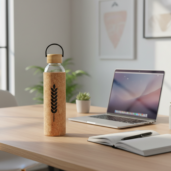 550ml Glass Water Bottle with Bamboo Lid and Cork Sleeve