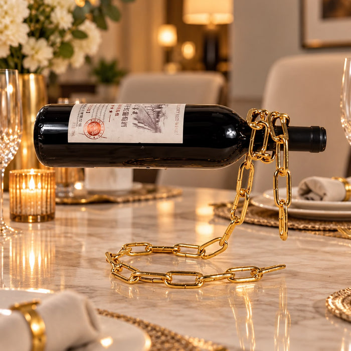 Gold Chain Metallic Wine Bottle Holder with Floating Bottle Design - available in Nairobi, Kenya