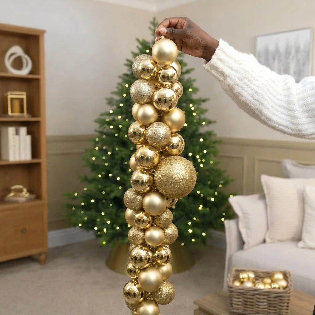 Gold Christmas bauble string decoration, 1.8 metres long, available in Nairobi, Kenya