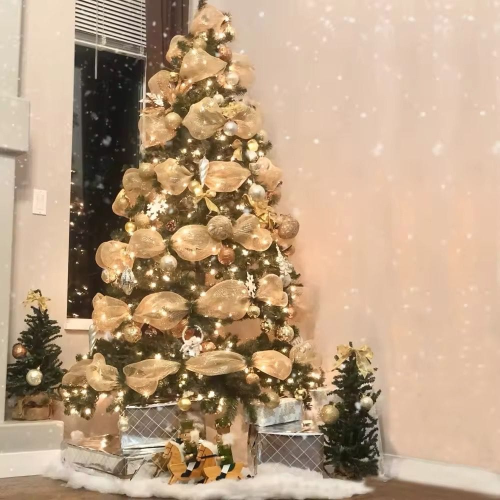 Gold Christmas ribbon mesh tulle roll, 9.1 m × 26 cm, for DIY festive decorations, available in Nairobi, Kenya