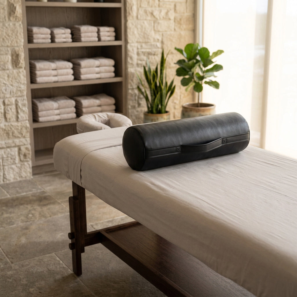 Grey leather massage table bolster with high-density foam filling for neck, back and knee support, available in Nairobi, Kenya