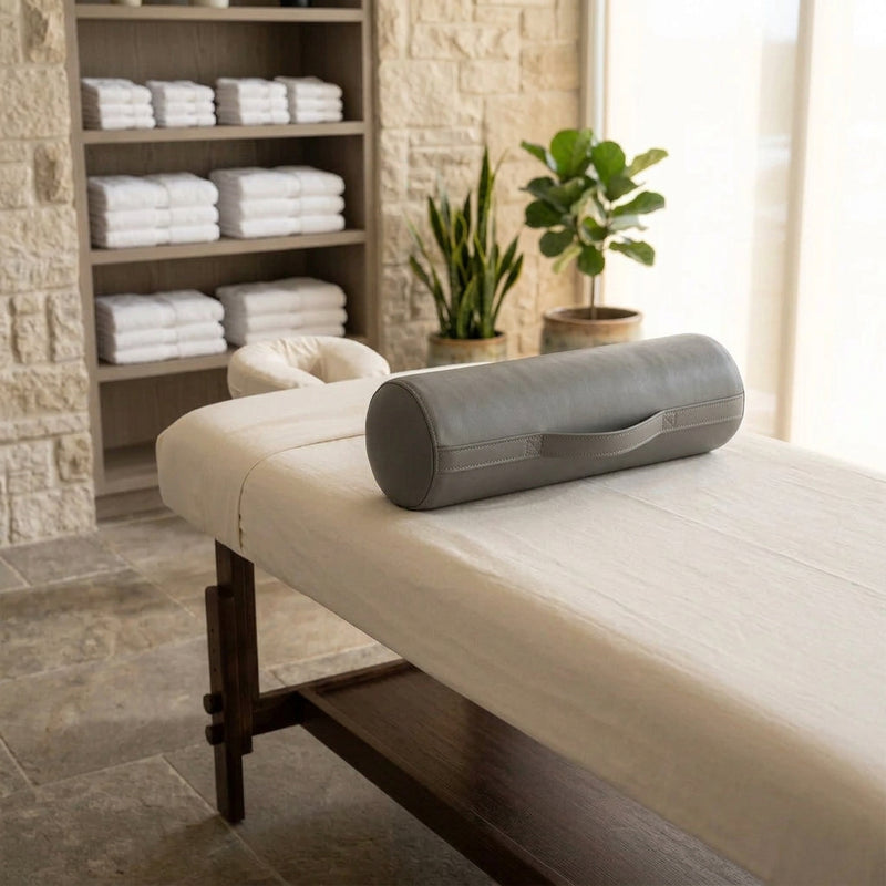 Grey leather massage table bolster with high-density foam filling for neck, back and knee support, available in Nairobi, Kenya