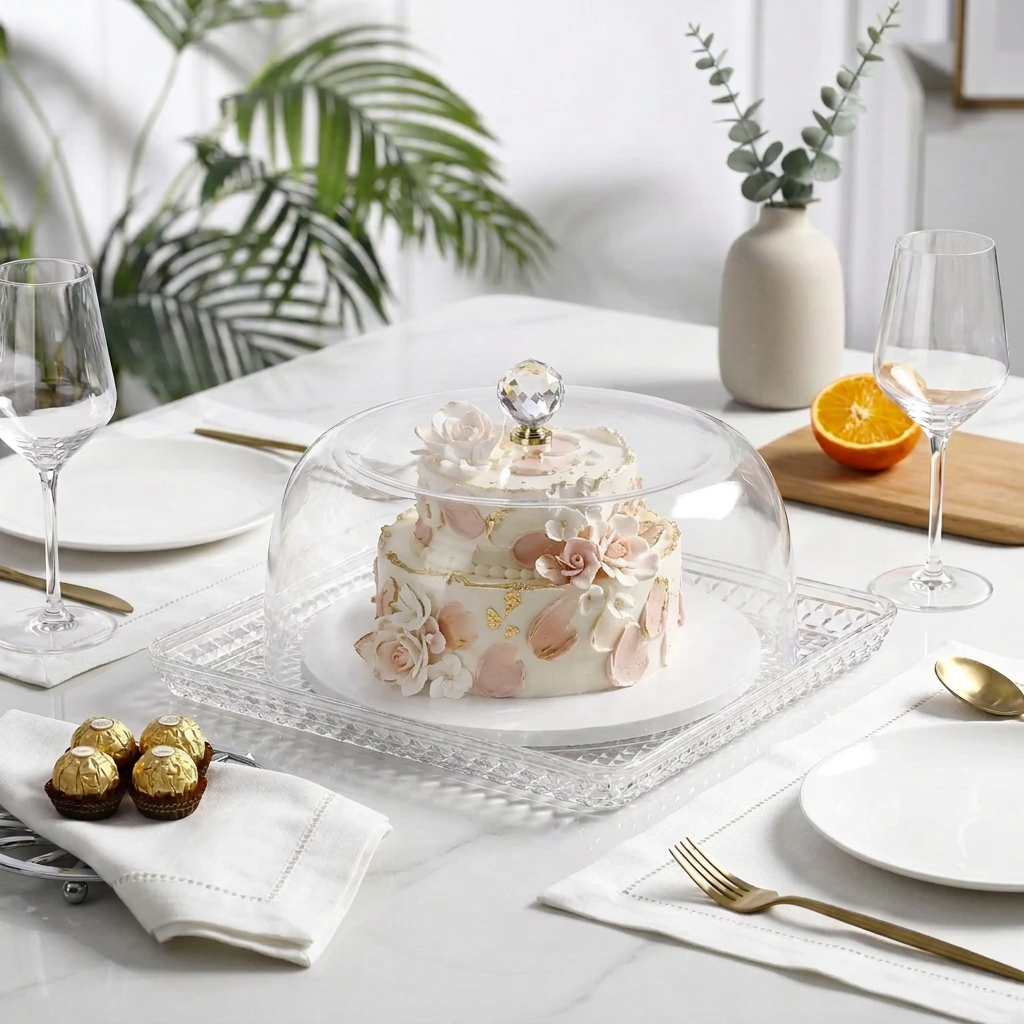 33 × 33 × 19cm Acrylic Cake Cover with Tray HM-BA477
