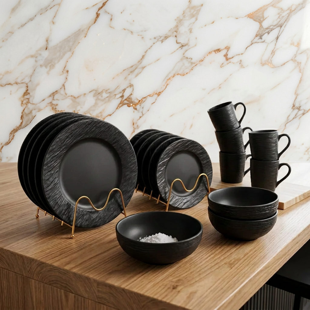 Shining Black Dinner Set 16 Piece and 24 Piece Options