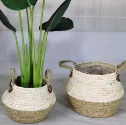 straw woven basket for storage and plant display
