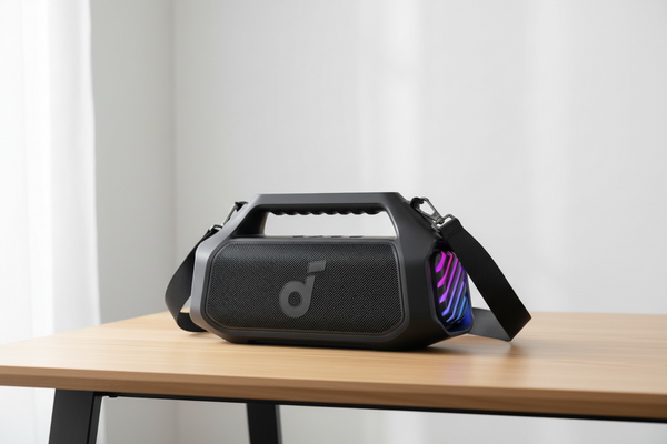 Gemelli Collections Anker Soundcore Boom 2 Plus 140W wireless outdoor Bluetooth speaker in Phantom Black with multicolour LED lighting