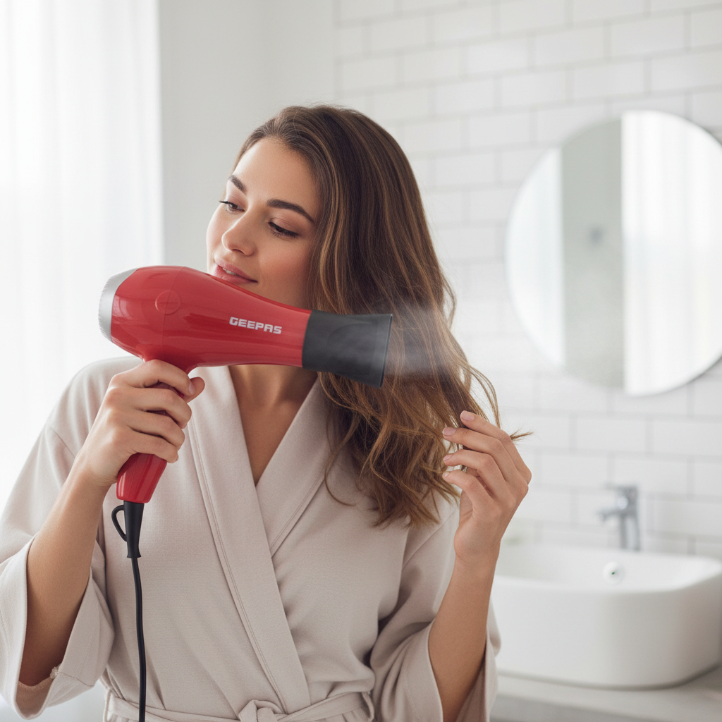 Gemelli Collections hair dryer with 1500W power output and heated airflow function