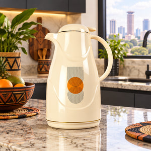 Regal Vacuum Flask 1L Cream Polypropylene Glass Liner Orange Print - available in Nairobi, Kenya