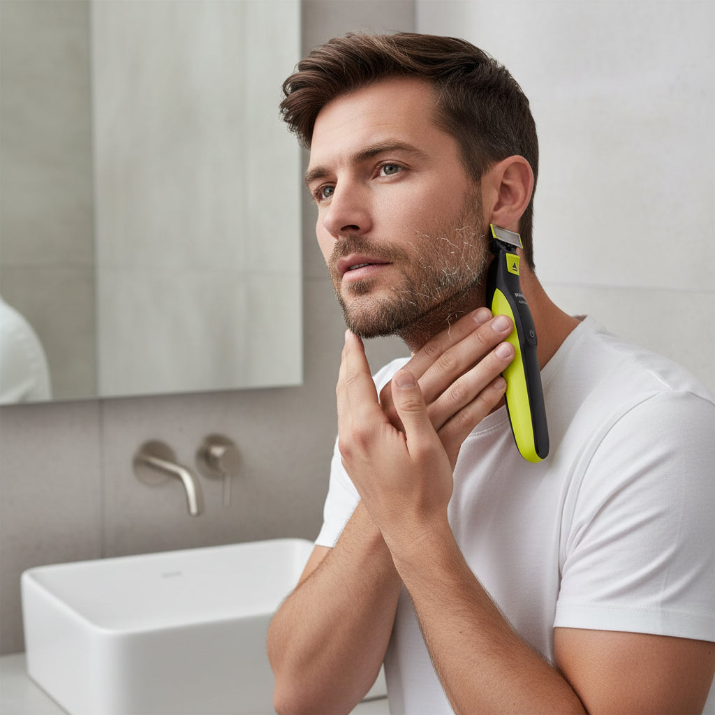 Gemelli Collections OneBlade electric trimmer and shaver with 5 in 1 adjustable comb dual sided blade and 1mm 3mm and 5mm stubble combs fully waterproof grooming tool for trimming edging and shaving any hair length.