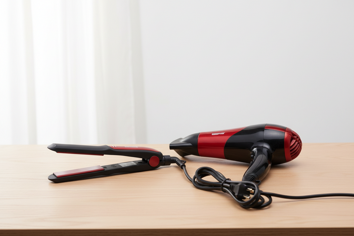 Gemelli Collections hair dryer and straightener combo with ceramic-coated styling surface