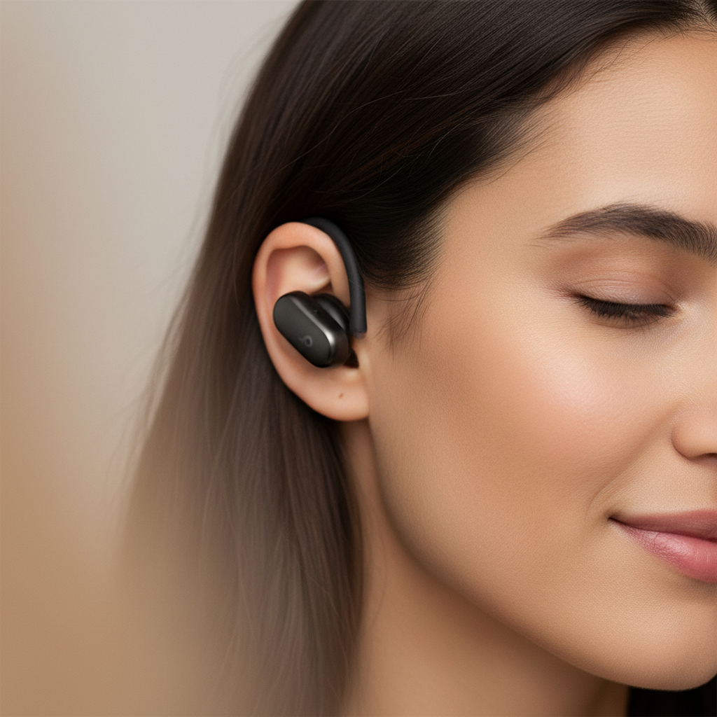 Gemelli Collections Anker Soundcore AeroFit 2 open-ear wireless earbuds in black with adjustable ear hooks