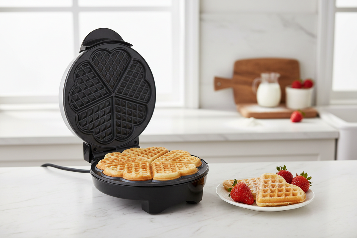 Gemelli Collections Sanford 5-piece heart-shaped waffle maker with non-stick plates SF5787WM