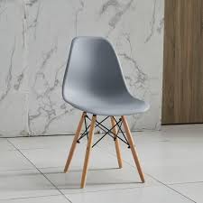Eames-Style Molded Plastic Dining Chair with Wooden Base