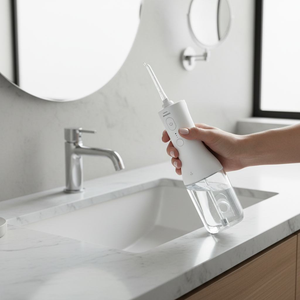 Gemelli Collections Sonicare Cordless Power Flosser 2000 with 360 degree rotating nozzle 250ml reservoir USB C charging cordless design and three intensity settings for thorough cleaning between teeth and along the gumline