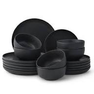 Matte Black Dinner Set with Mugs, Side Plates, Bowls and Dinner Plates 16 Piece and 24 Piece Options