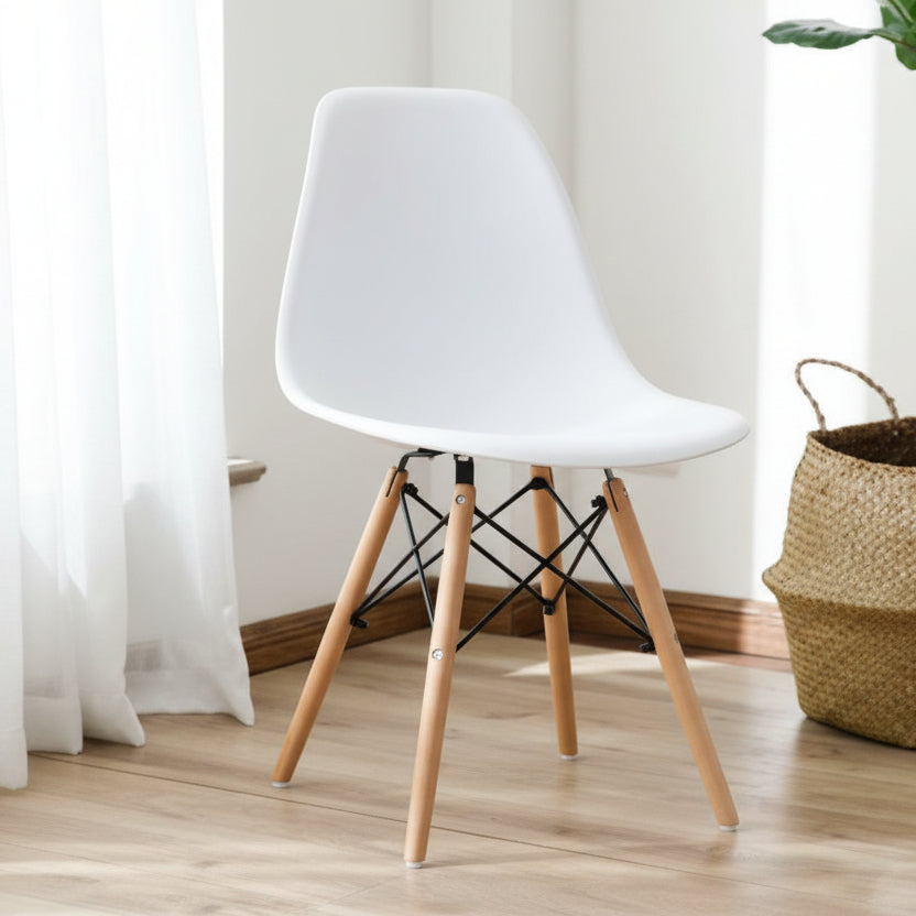 Eames-Style Molded Plastic Dining Chair with Wooden Base