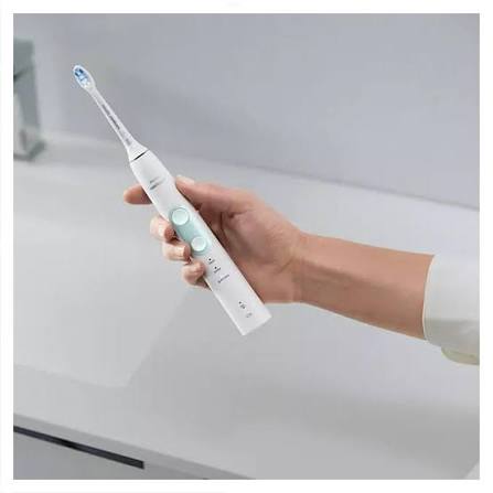 Gemelli Collections Sonicare ProtectiveClean electric toothbrush with built in pressure sensor BrushSync technology 3 brushing modes QuadPacer timers Easy Start programme and travel case for advanced daily oral care and plaque removal.