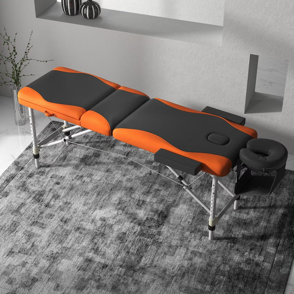 Portable Black & Orange Massage Table, 185 × 70cm PMSGTBL09