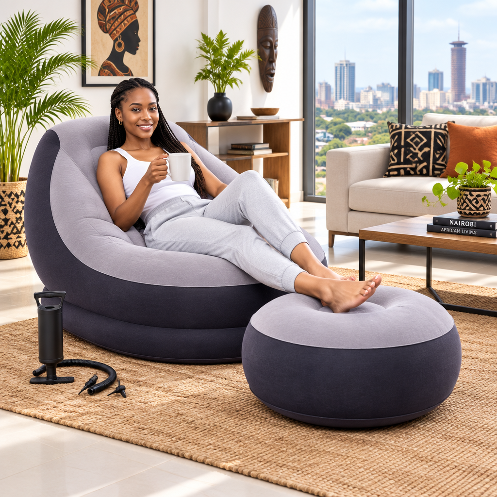 Inflatable Seat and Ottoman Set with Manual Pump
