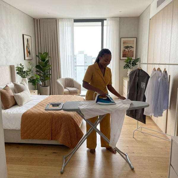 Gemelli Collections metallic ironing board with a practical metal construction for everyday clothes ironing.