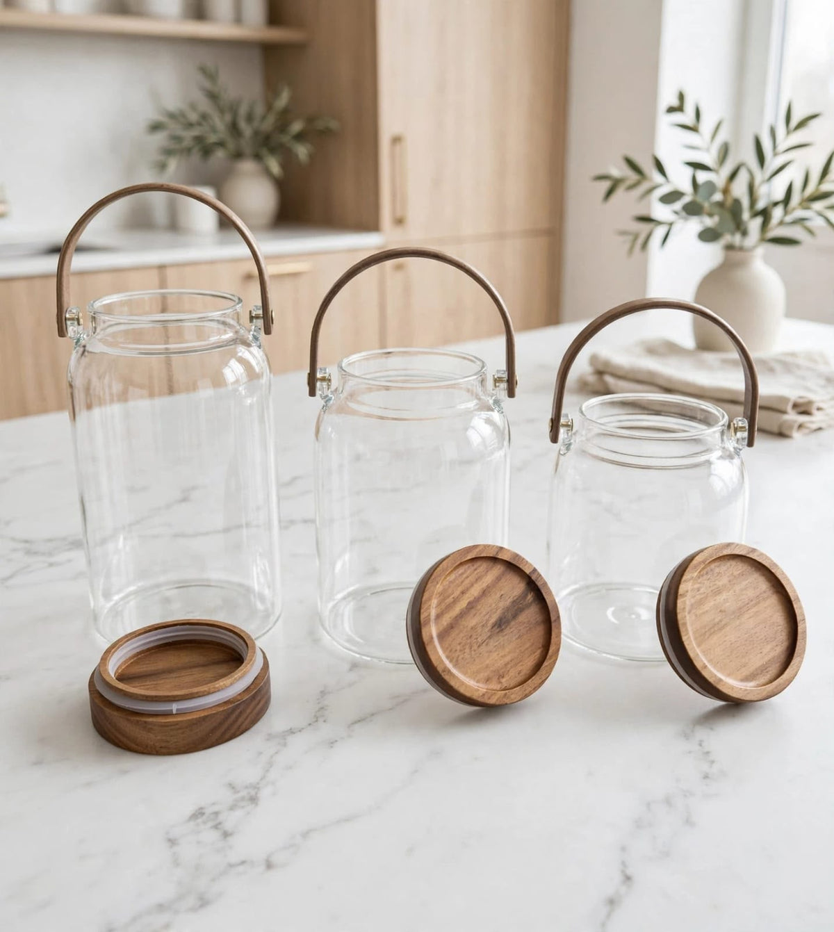 Borosilicate Glass Storage Jars with Natural Acacia Lids